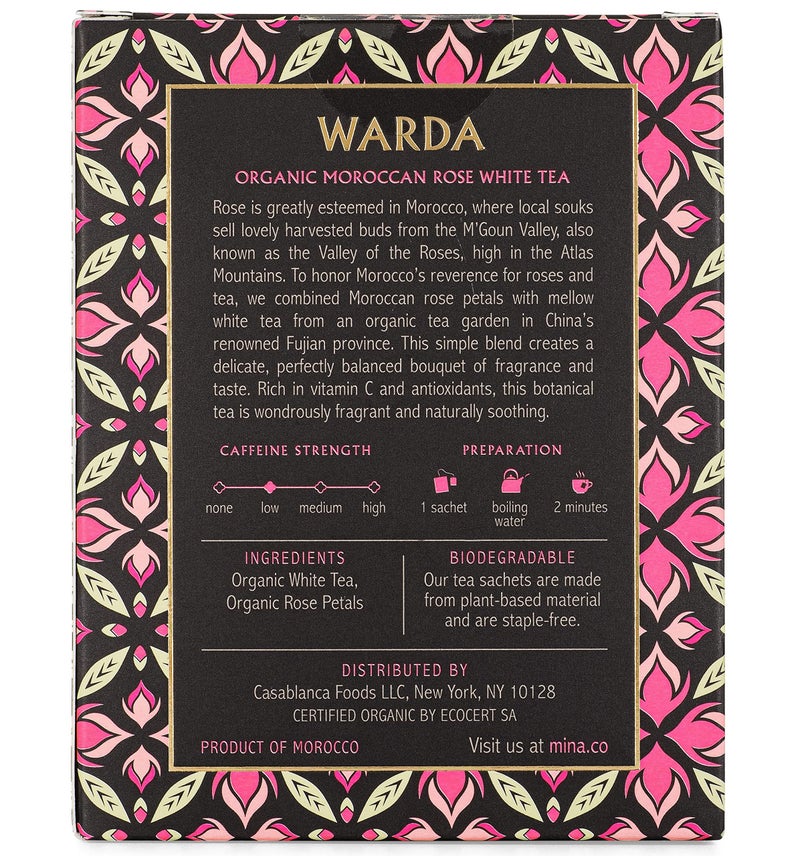 Mina Warda Organic Moroccan Rose White Tea, 15 Biodegradable Sachets - Rose Tea Bags, White Tea with Moroccan Rose Petals, Organic White Tea Bags, Low Caffeine Tea - Image 3